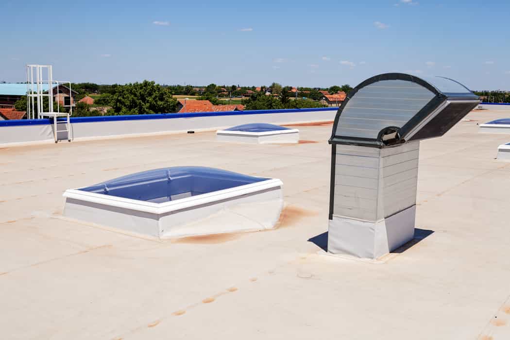 Flat roof with skylights